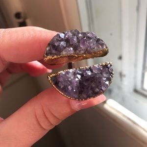 Anthropologie Pallanzo Amethyst Druzy Ring